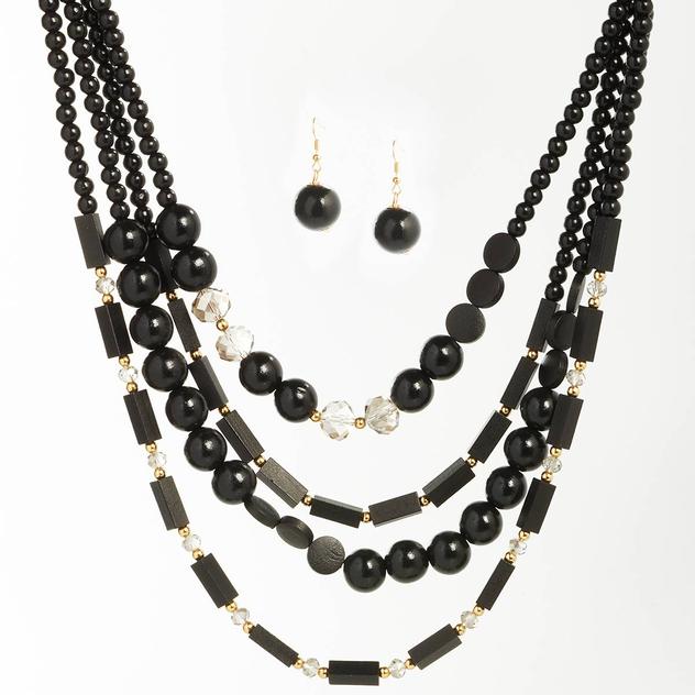 Ashley Cooper™ 4-Row Jet & Black Diamond Necklace/Earring Set