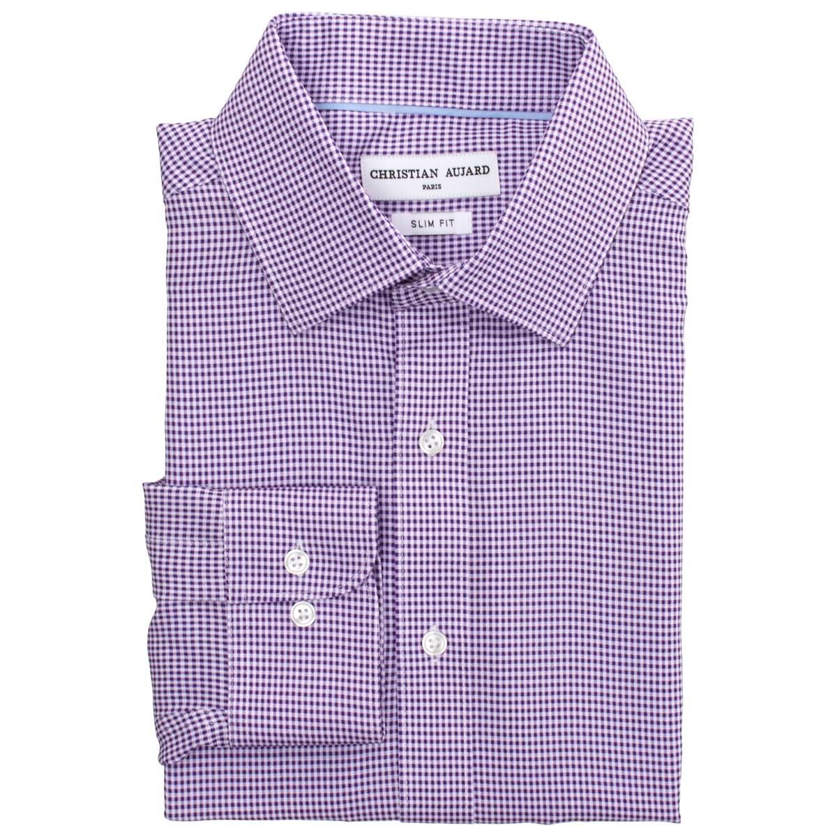 Mens Christian Aujard Slim Fit Gingham Dress Shirt - Purple