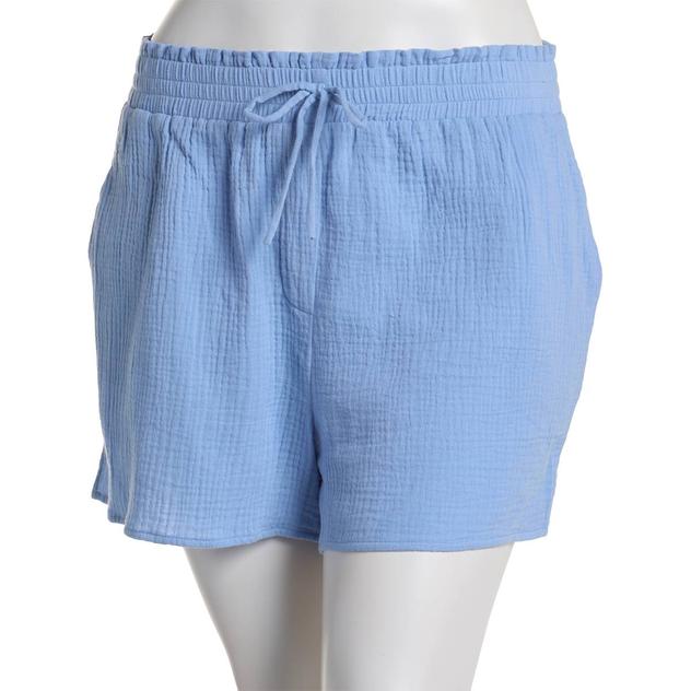Juniors Plus No Comment Crinkle Gauze Elastic Waist Soft Shorts