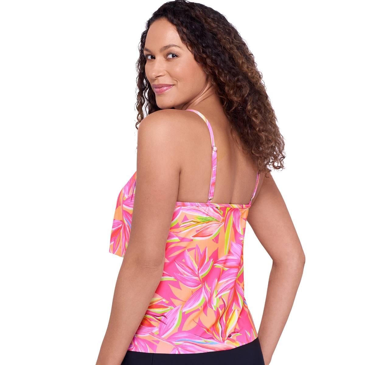 Womens American Beach Vivid Paradisia Tiered Tankini Swim Top