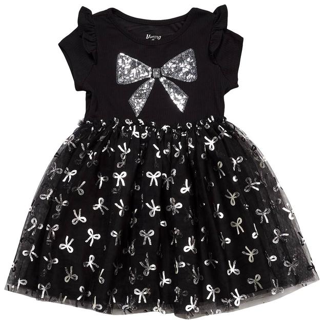 Girls (4-6x) Nannette Ribbed Sequin and Foil Bow Tutu Dress