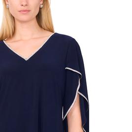 Womens MSK Rhinestone Trim Open Sleeve V Neck Shift Dress