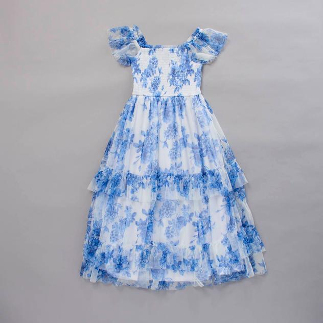 Girls (7-12) Rare Editions Floral Mesh Smocked Dress