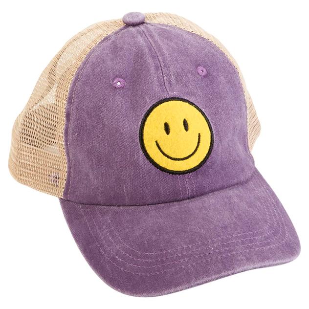 Womens Madd Hatter Smiley Patch Baseball Cap