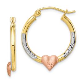Gold Classics(tm) 10kt. White Rhodium D/C Heart Hoop Earrings