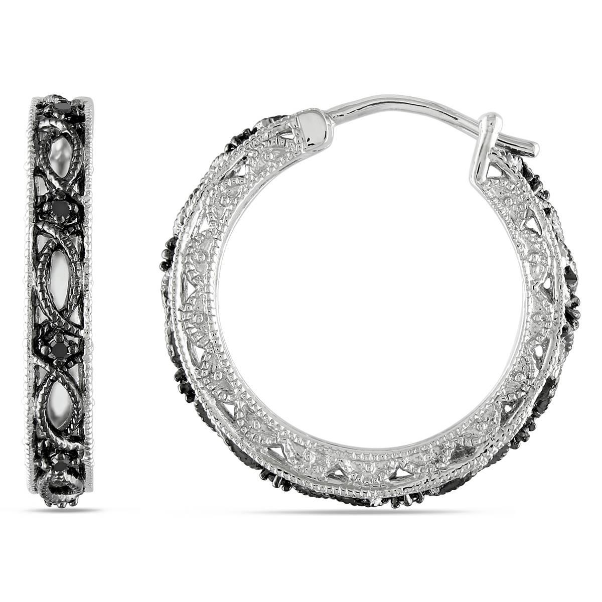 Radiant Rainbow(tm) 1/10kt. Black Diamond Hoop Earrings