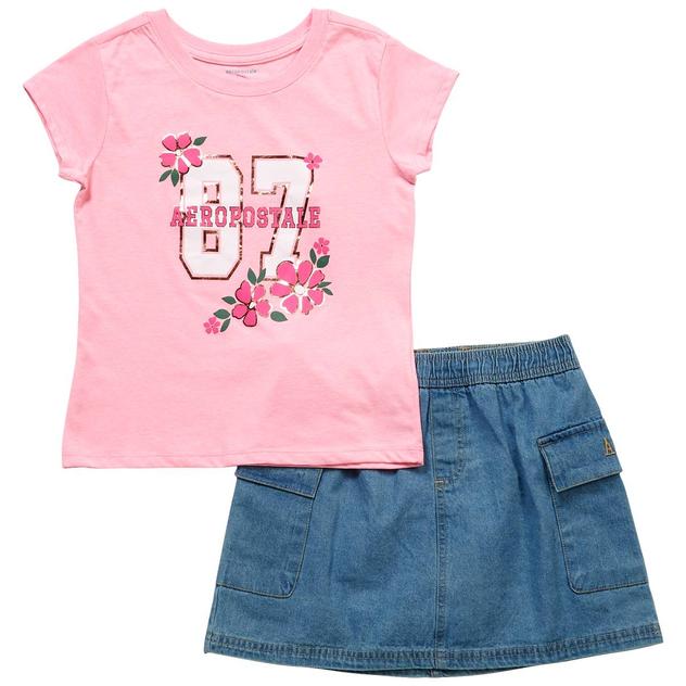 Girls (7-12) Aeropostale Flower Tee w/ Cargo Denim Skort