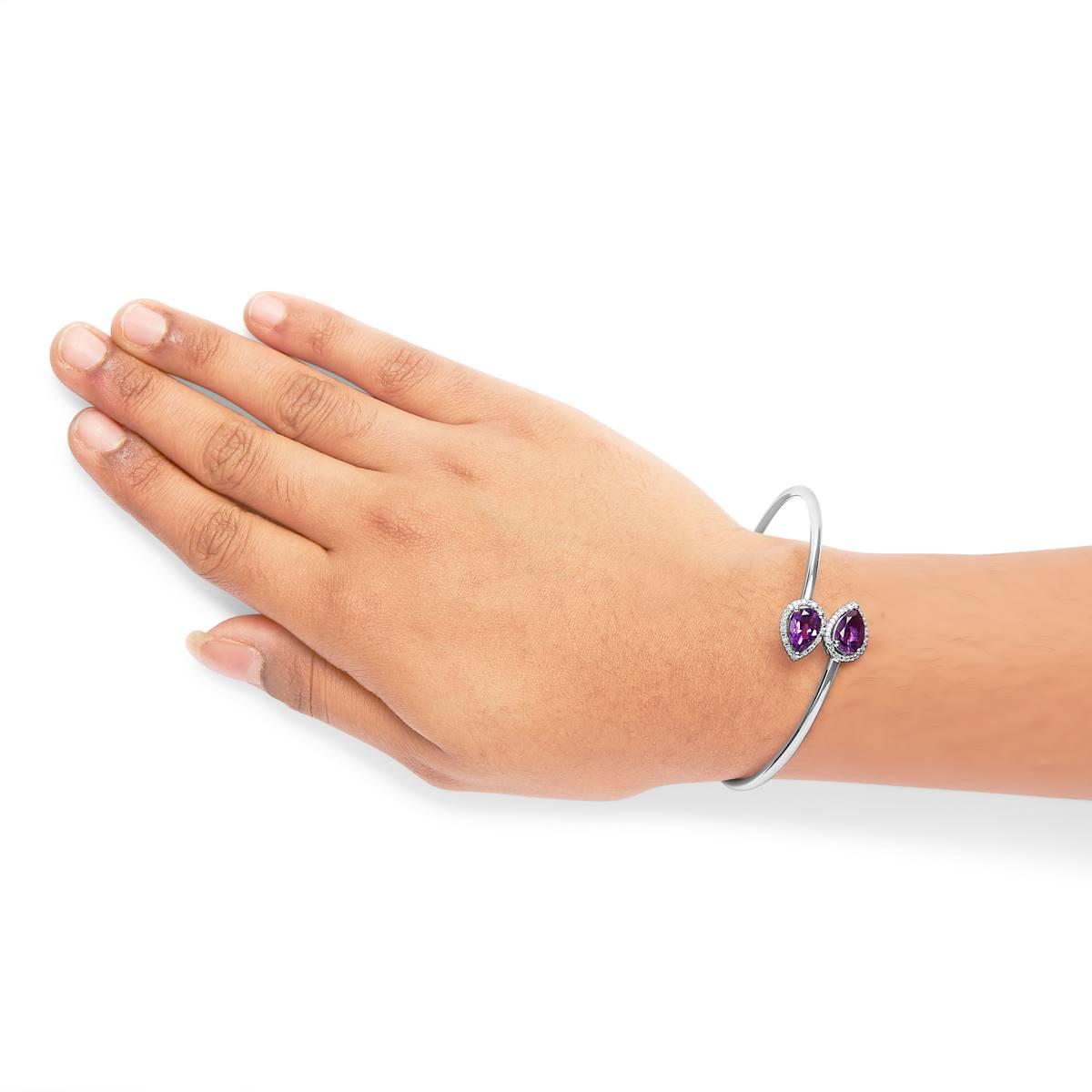Haus of Brilliance Purple Amethyst & Diamond Bangle Bracelet