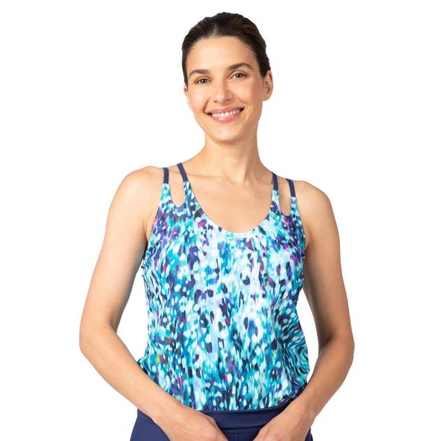 Womens Free Country Cascading Skin Blouson Tankini Swim Top