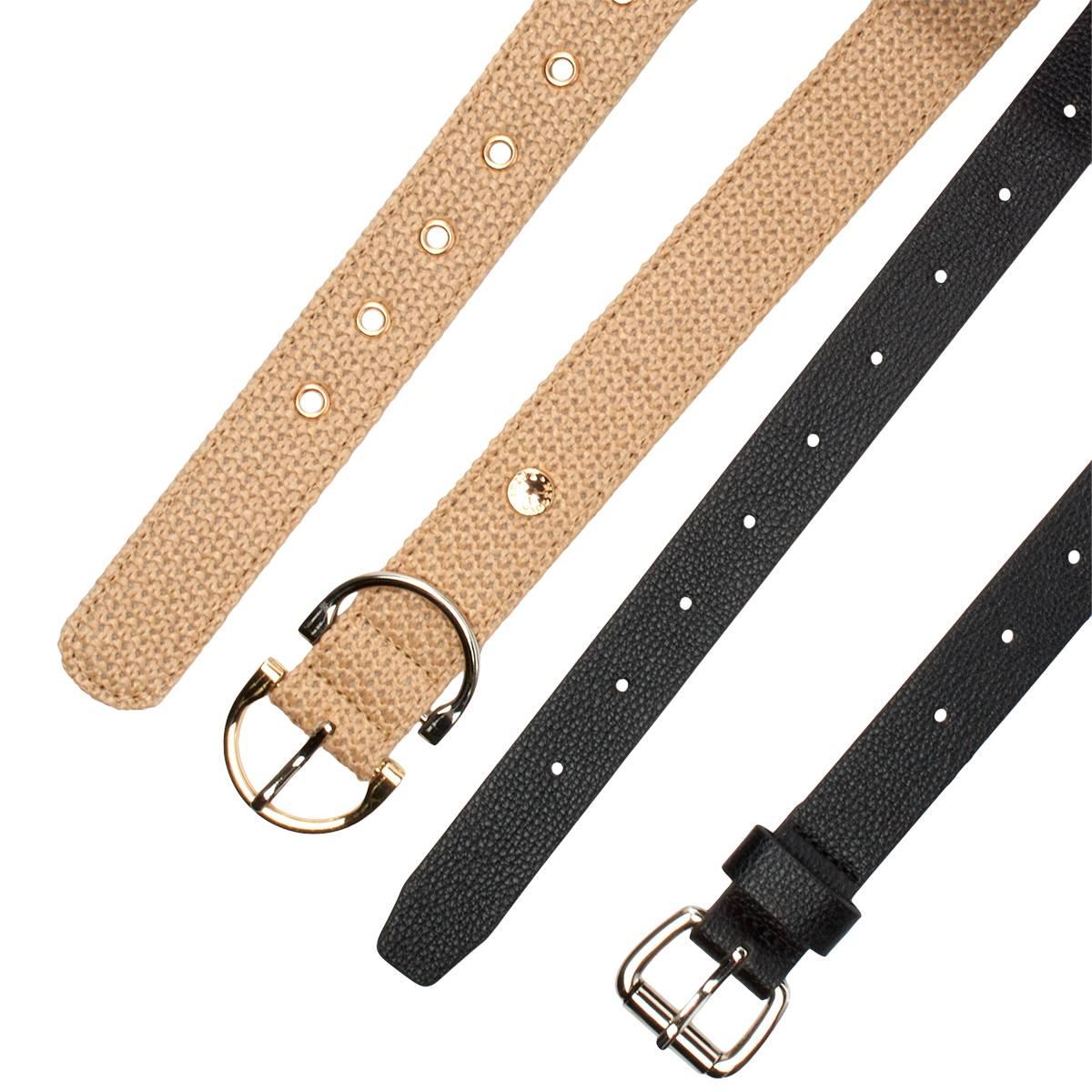 Womens Steve Madden 2 For 1 Rafia/Black Belt