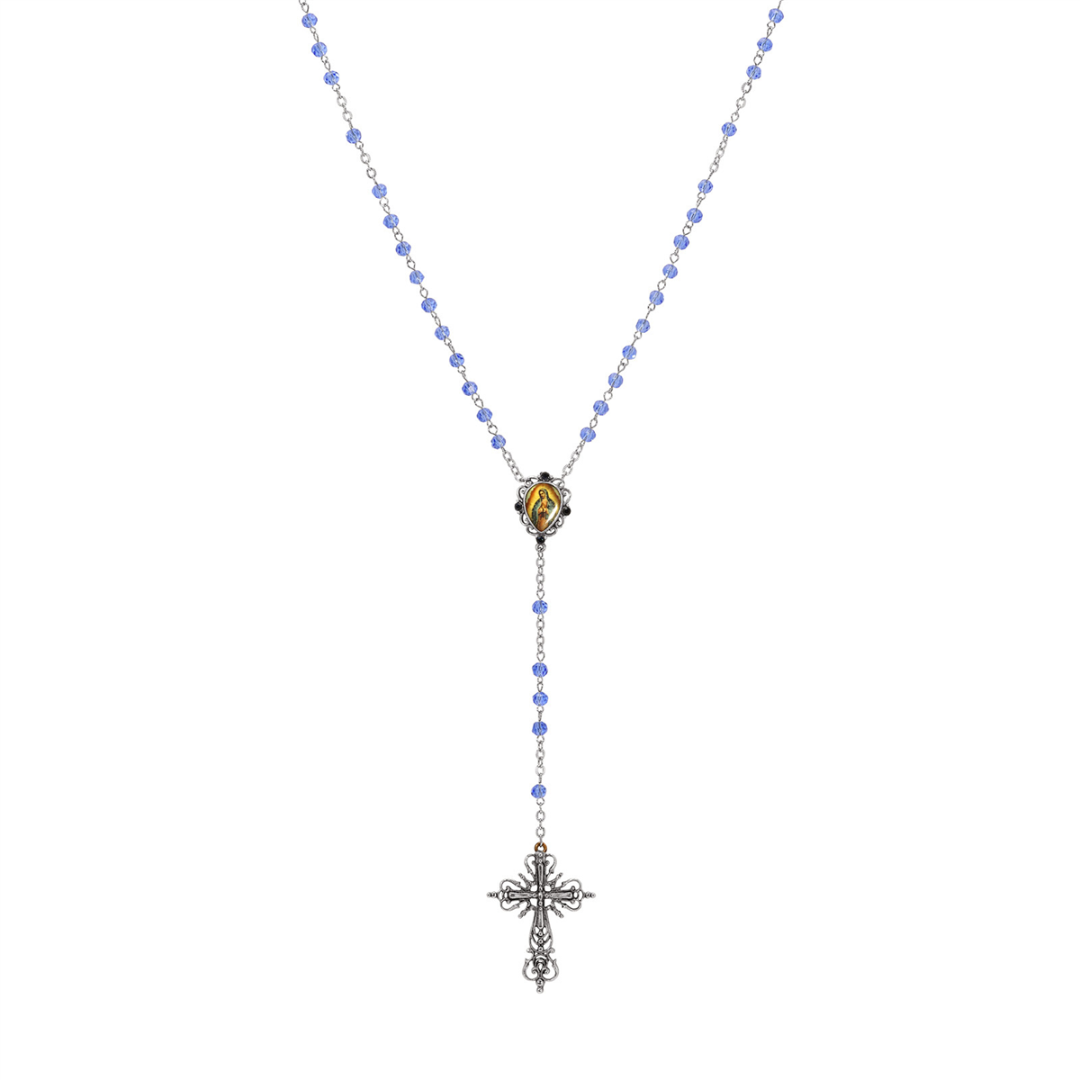 Symbols of Faith Filigree Cross Lady of Gualalupe Beaded Rosary