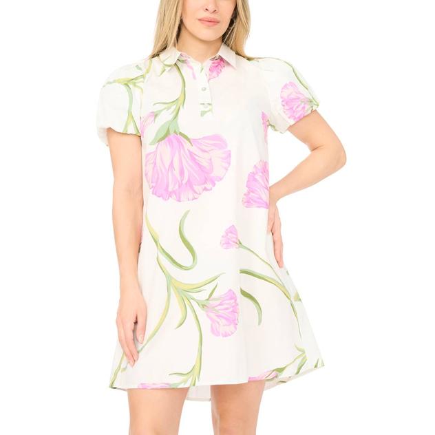 Petite MSK Short Puff Sleeve Large Floral Shirtdress