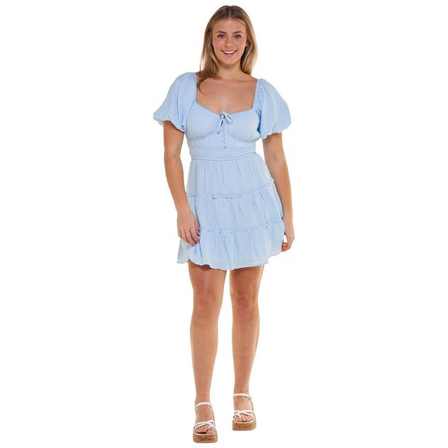 Juniors Trixxi Solid Linen Puff Sleeve Emma Tier Skater Dress