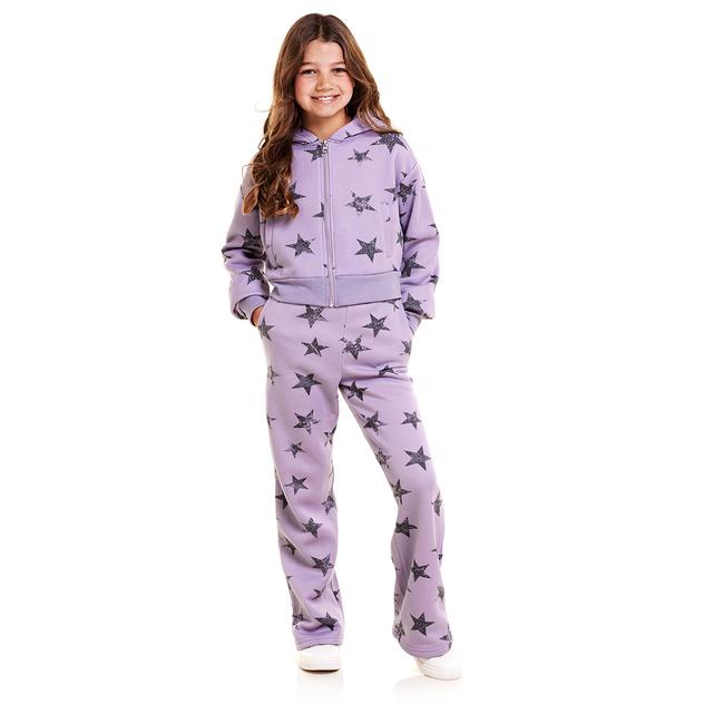 Girls (7-16) No Comment Star Crop Jacket & Wide Sweatpants Set