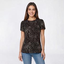 Petite AK Anne Klein Short Pleat Tulip Sleeve Speckled Blouse