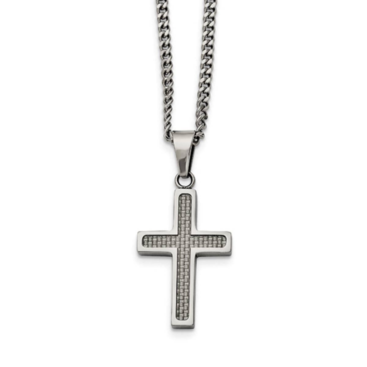 Mens Gentlemen's Classics(tm) Grey Carbon Fiber Inlay Cross Necklace