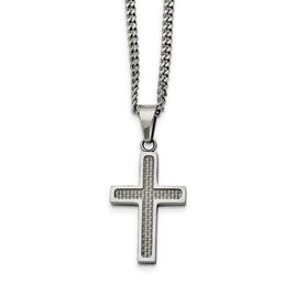 Mens Gentlemen's Classics(tm) Grey Carbon Fiber Inlay Cross Necklace