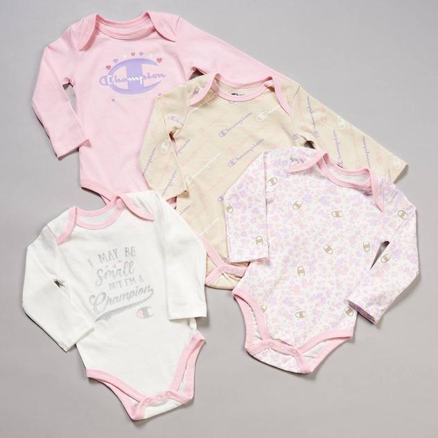 Baby Girl (3-9m) Champion® 4pk. Long Sleeve Leopard Mix Bodysuits