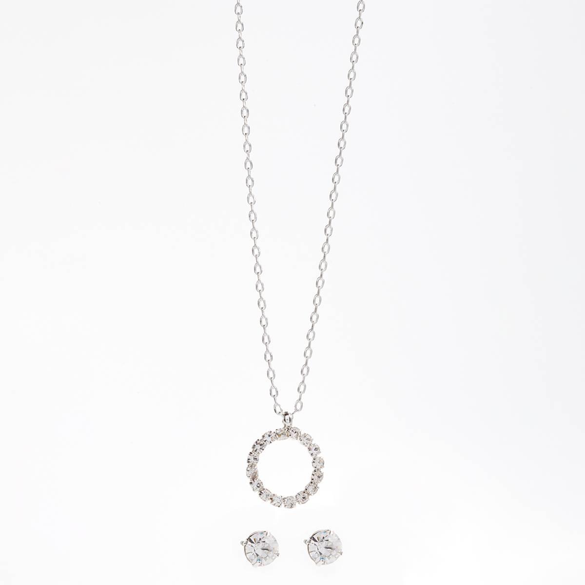 Rosa Rhinestones Open Circle Stone Pendant and Earring Set