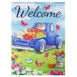 Northlight Seasonal Welcome Blue Pickup Truck with Flowers Flag