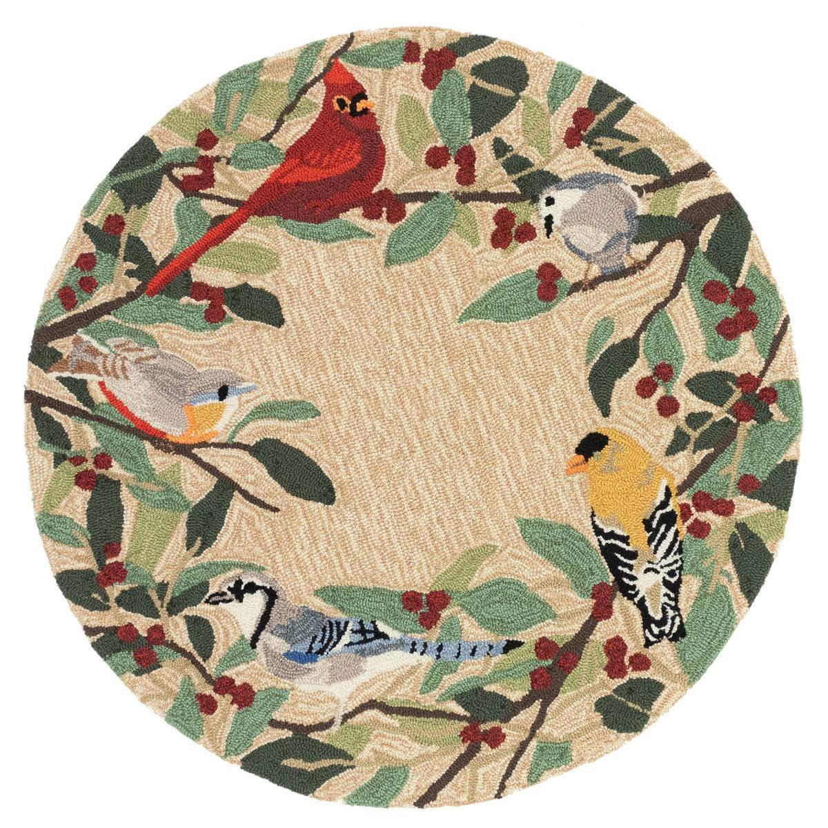 Liora Manne Front Porch Bird Border Indoor/Outdoor Round Rug