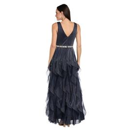 Womens R&M Richards Sleeveless Beaded Trim Waist Ruffle Gown
