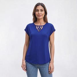 Womens Love Scarlet Cap Sleeve Crisscross Keyhole Neck Blouse