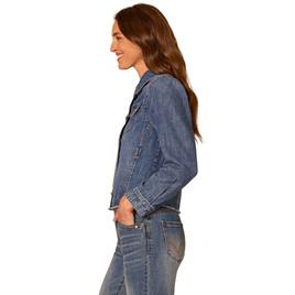 Womens Democracy Long Sleeve Button Up Fray Hem Denim Jacket