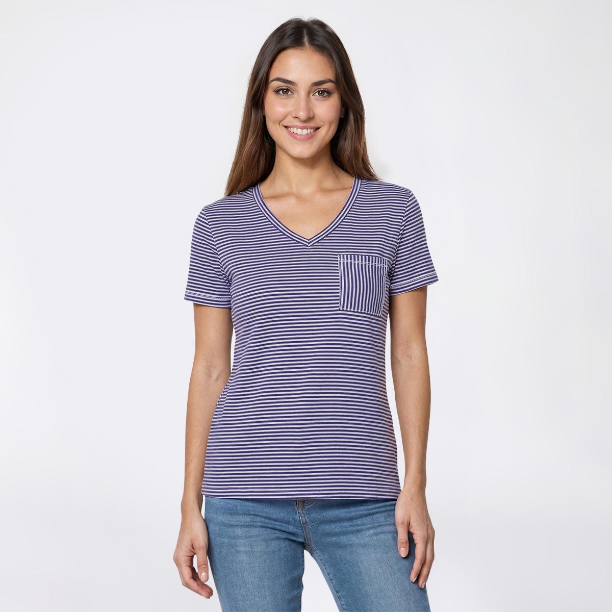 Petite Hasting & Smith Short Sleeve Stripe Pocket V Neck Tee