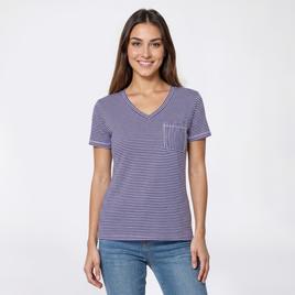 Petite Hasting & Smith Short Sleeve Stripe Pocket V Neck Tee