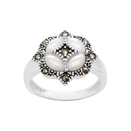 Marsala Silver Plated Marcasite & Mother of Pearl Ring