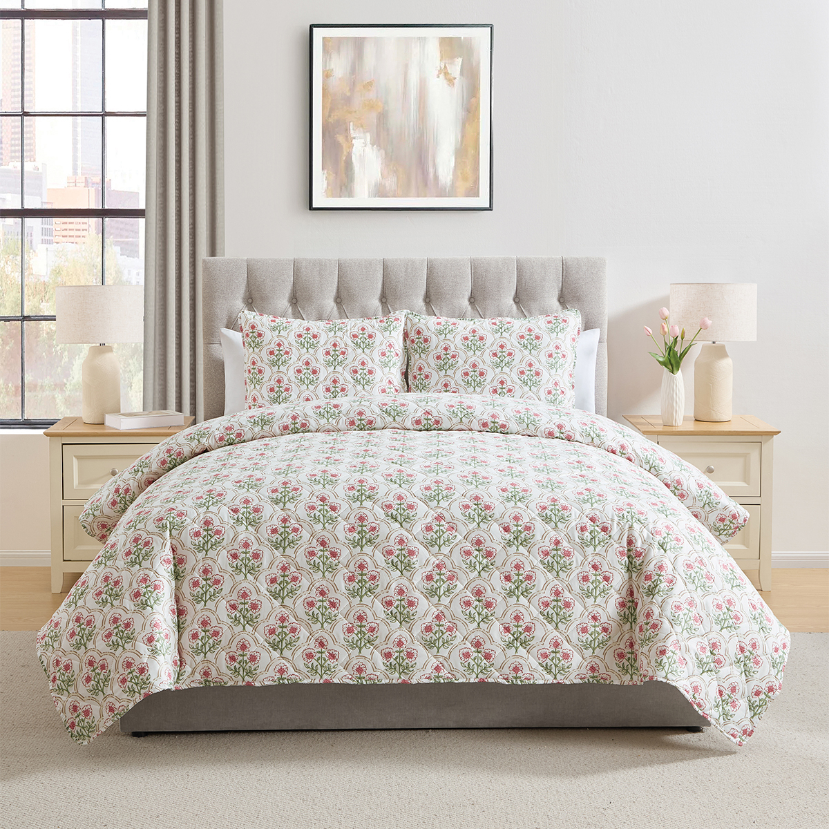 VCNY Home Ellia Taupe 3pc. Pinsonic Quilt Set