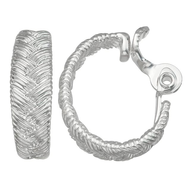 Napier Silver-Tone Textured Hoop Clip On Earrings