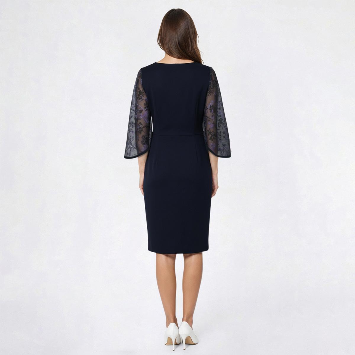 Womens Connected Apparel 3/4 Sheer Sleeve Side Ruch Sheath Dress