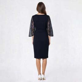 Womens Connected Apparel 3/4 Sheer Sleeve Side Ruch Sheath Dress