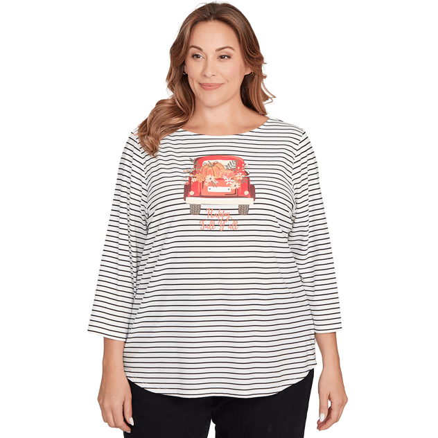 Petite Ruby Rd. Must Haves II Stripe Happy Fall Y'all Blouse