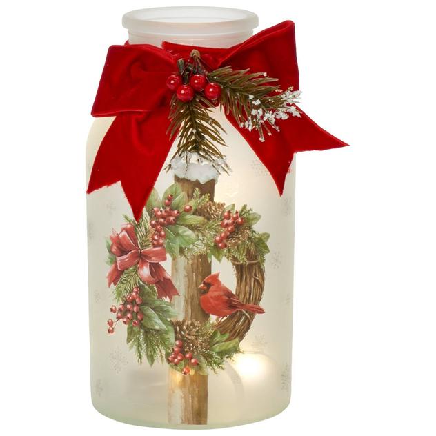 Transpac Red Cardinal Wreath LED Jar