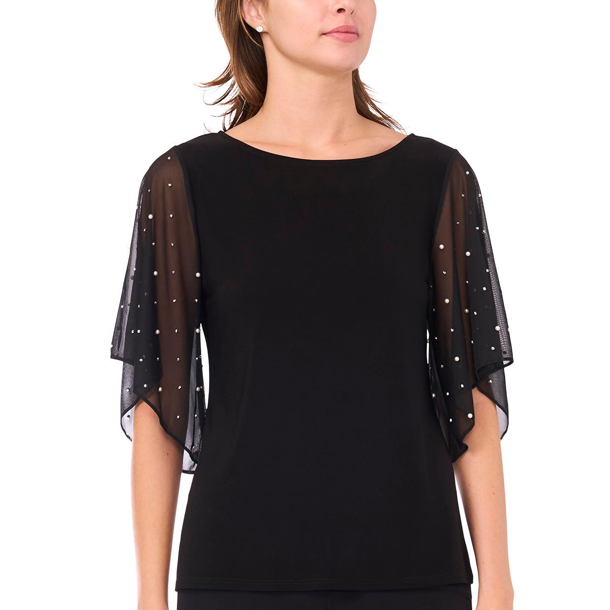 Womens MSK Sheer Pearl Trim Blouse