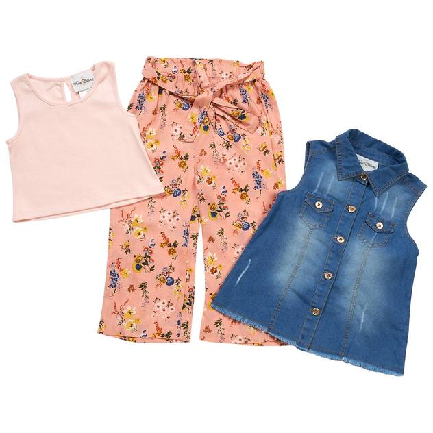 Girls (4-6x) Rare Editions 3pc. Tank/Denim Vest/Floral Pant Set