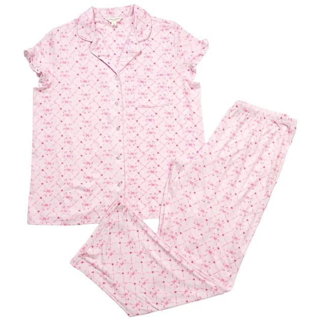 Womens Laura Ashley® Short Sleeve Ruffle Ribbon Heart Pajama Set