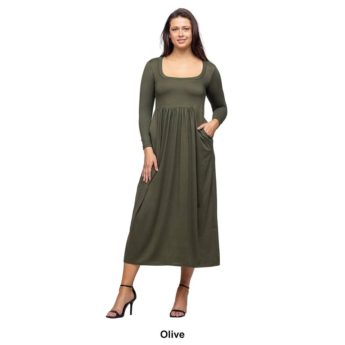 Womens 24/7 Comfort Apparel Empire Waist Pocket Maxi Dress
