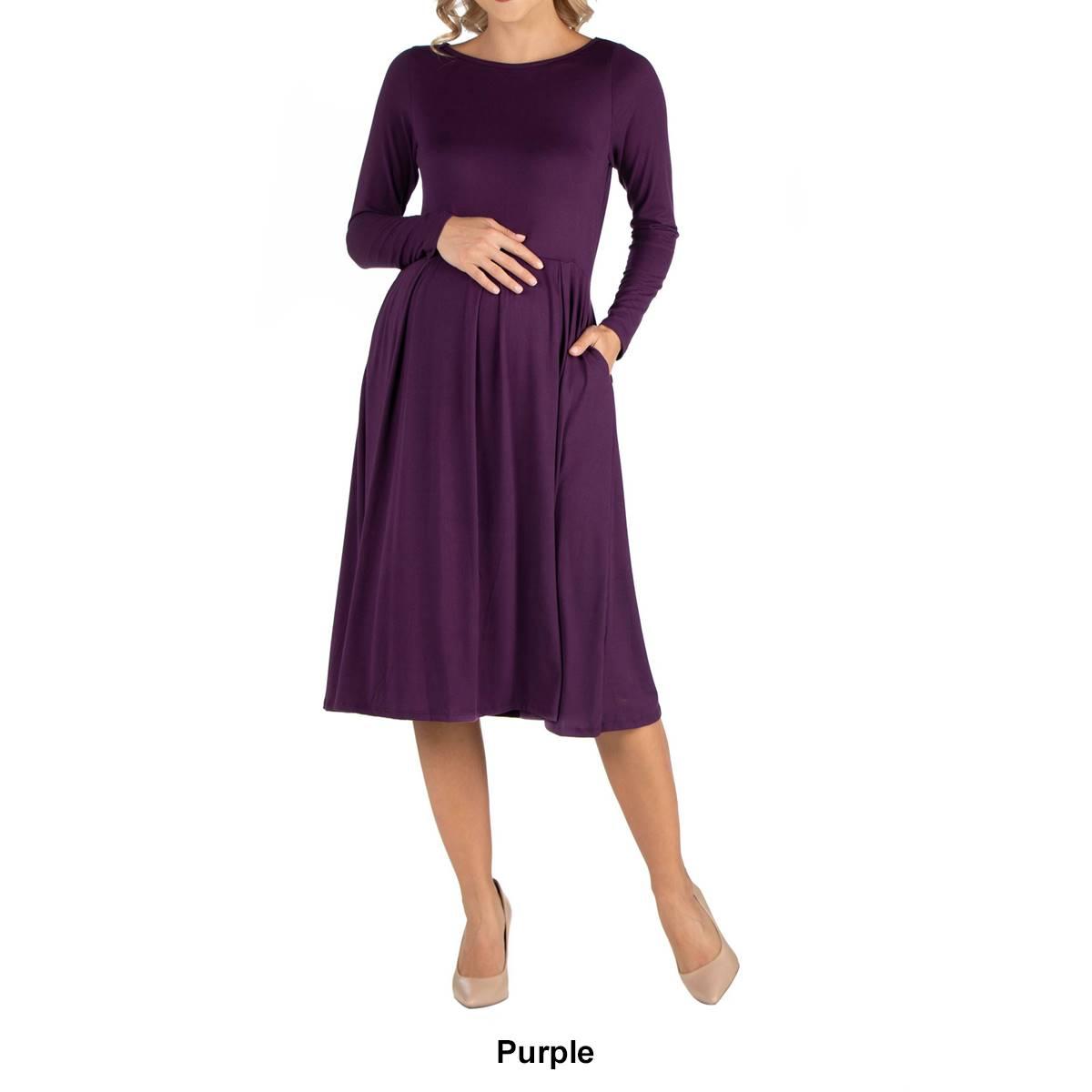 Plus Size 24/7 Comfort Apparel Fit & Flare Maternity Midi Dress