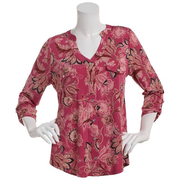 Womens Cure 3/4 Sleeve Button Front w/Pockets Paisley Blouse