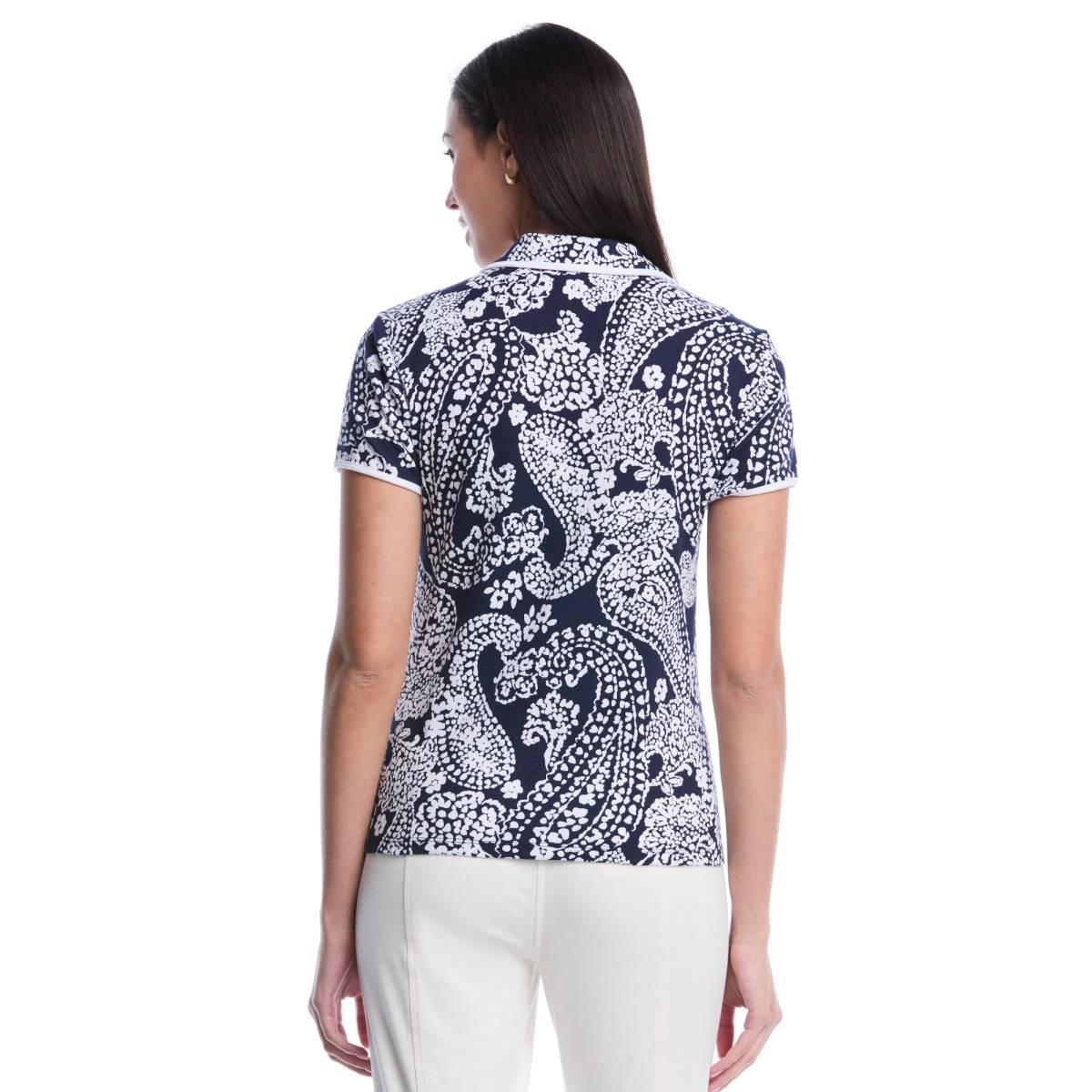 Womens Rafaella® Short Sleeve Contrast Trim Paisley Polo