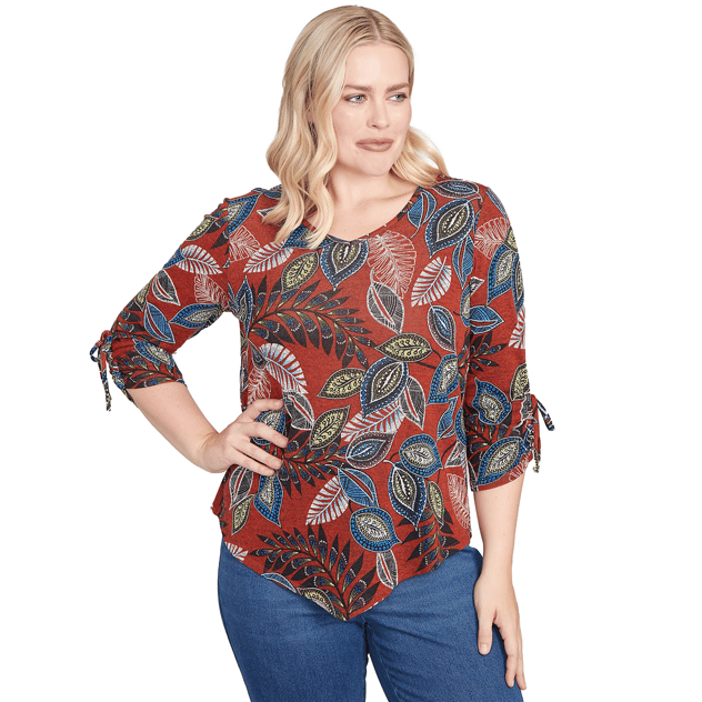 Womens Alfred Dunner Sunset Canyon Batik Leaf Melange Blouse