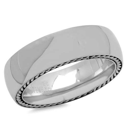 Mens Steeltime Stainless Steel Chain Link Inlay Ring