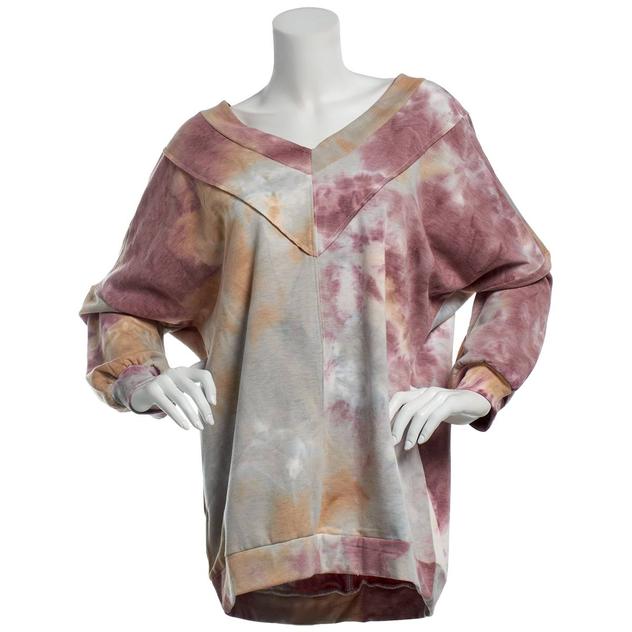 Womens French Laundry Long Sleeve Dolman V-Neck Tunic Sweatshirt
