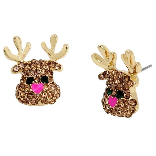 Betsey Johnson Jingle Bell Bling Reindeer Stud Earrings