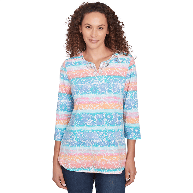 Womens Ruby Rd. Watercolor Dreams Watercolor Stripe Tee
