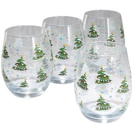 Home Essentials Christmas Tree Stemless Wine Glasses - Set of 4